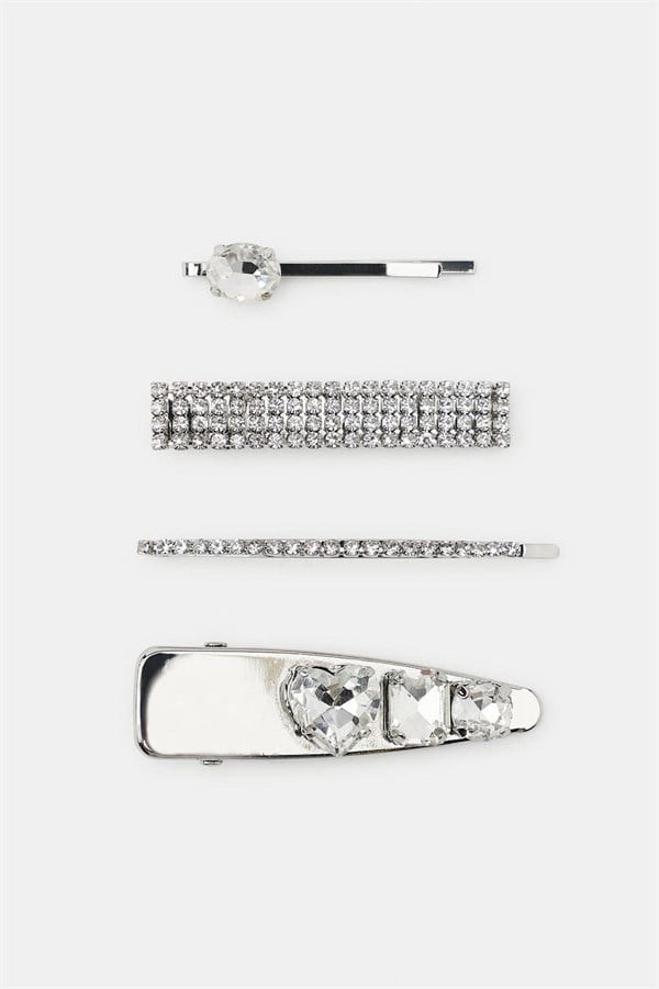4'lü Taşlı Metal Set Toka - Gümüş