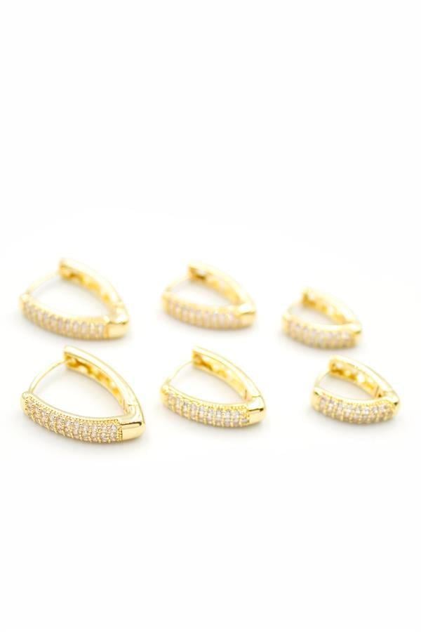 6'lı Taşlı Oval Küpe - Altın