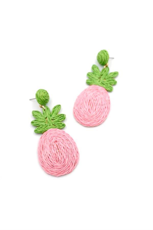 Ananas Hasır Küpe - Pembe