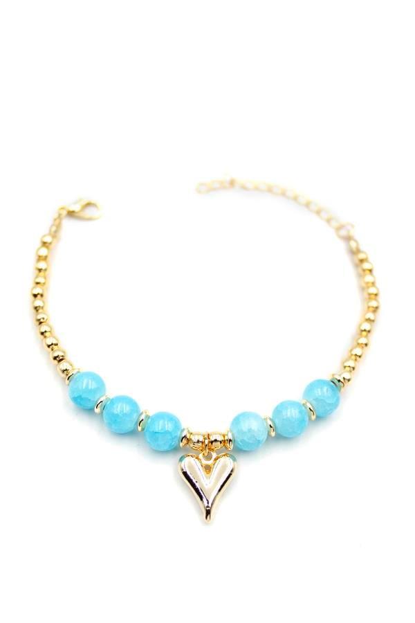 Boncuklu Kalp Bileklik - Mavi