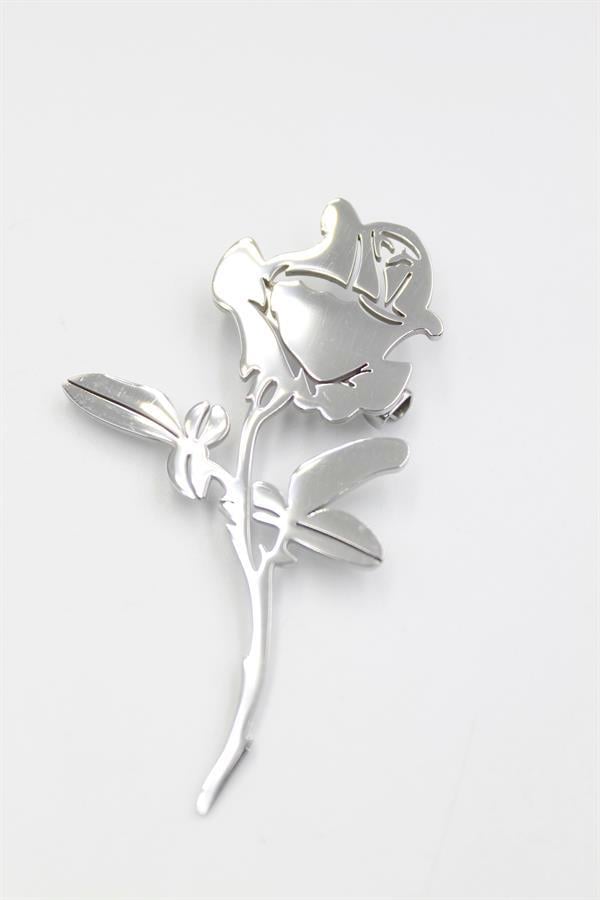 Çelik Gül Broş - Gümüş