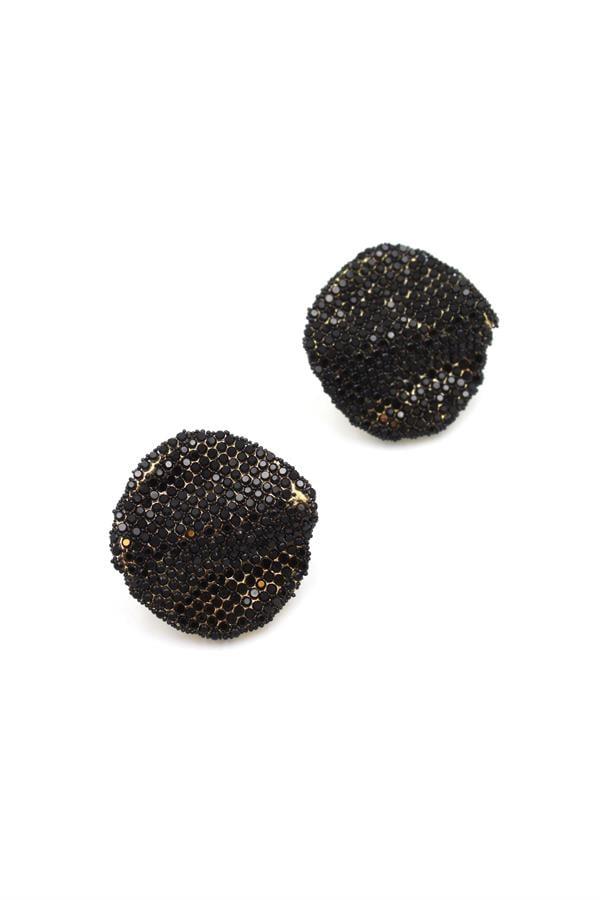 Dalgalı Taşlı Küpe - Siyah