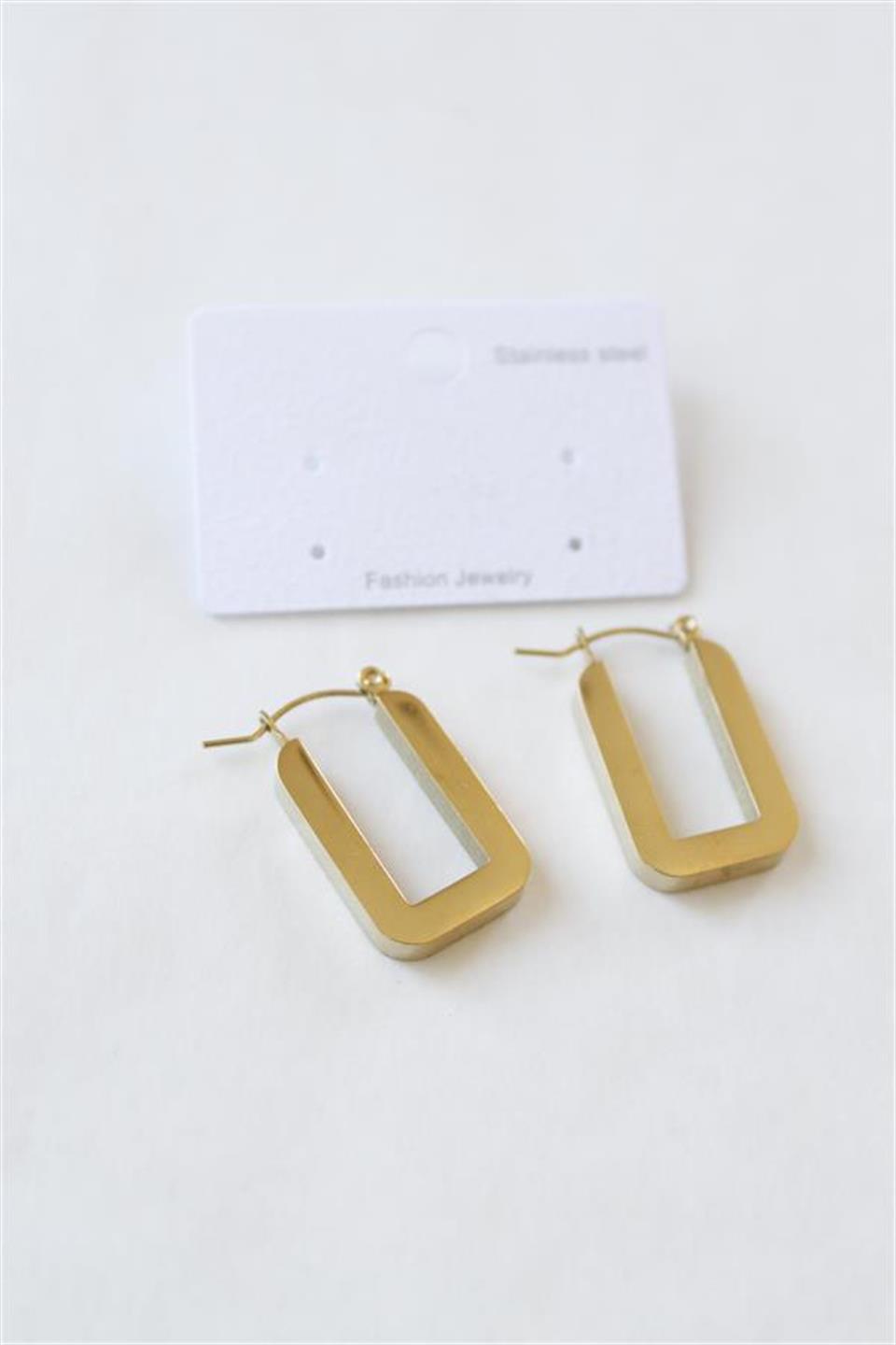 Dikdörtgen Çelik  Küpe - Altın