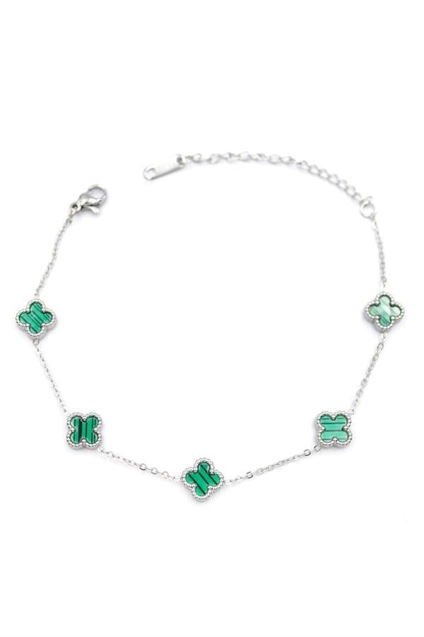 Gümüş VC Yonca Bileklik - Yeşil