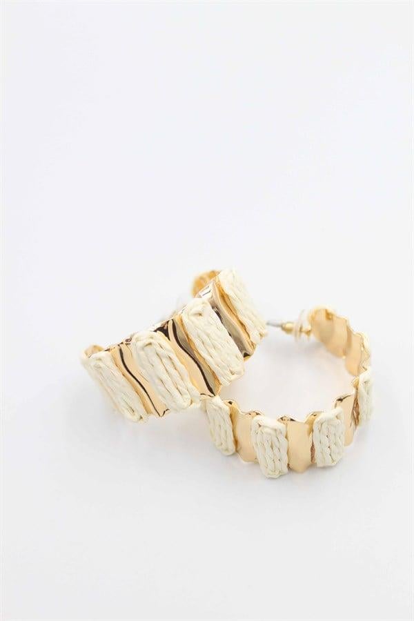 Hasır Halka Küpe - Krem