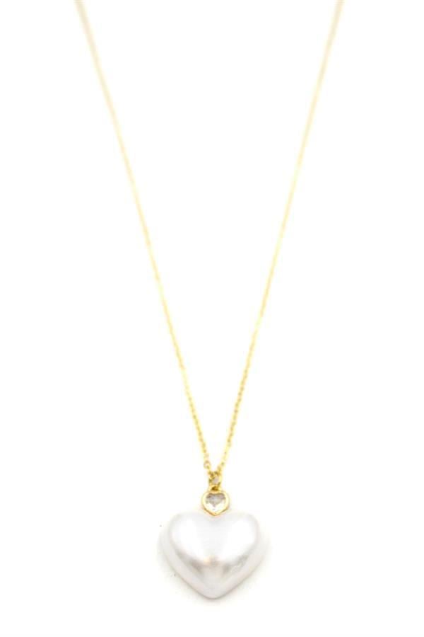 İnci Kalp Kolye - Altın