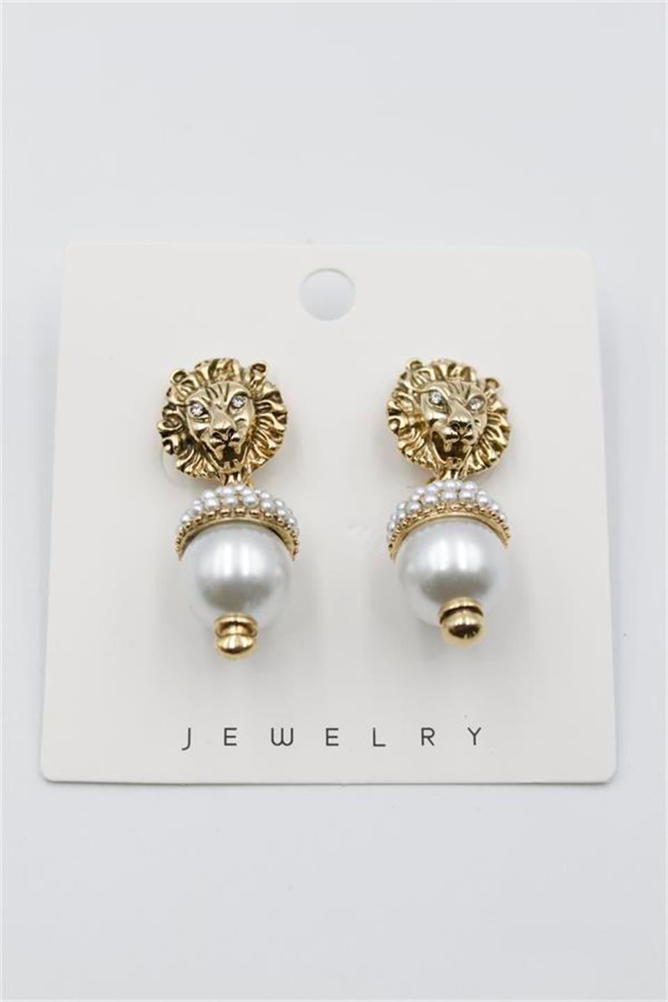 İncili Aslan Küpe - Bronz