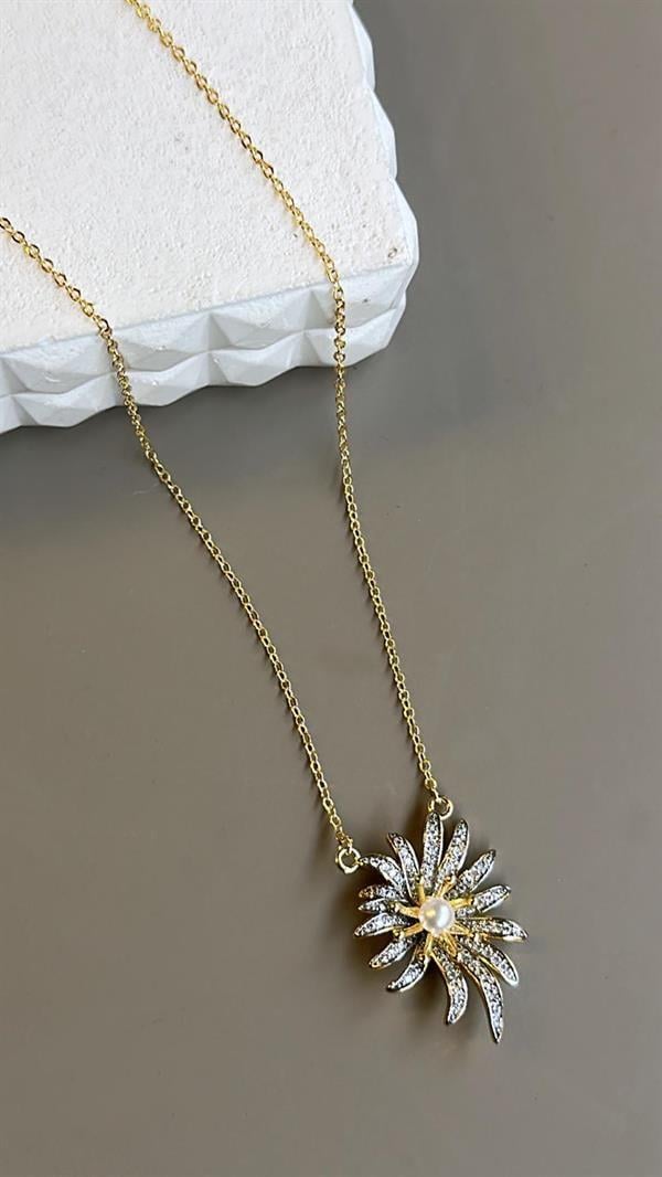 İncili Papatya Kolye - Altın