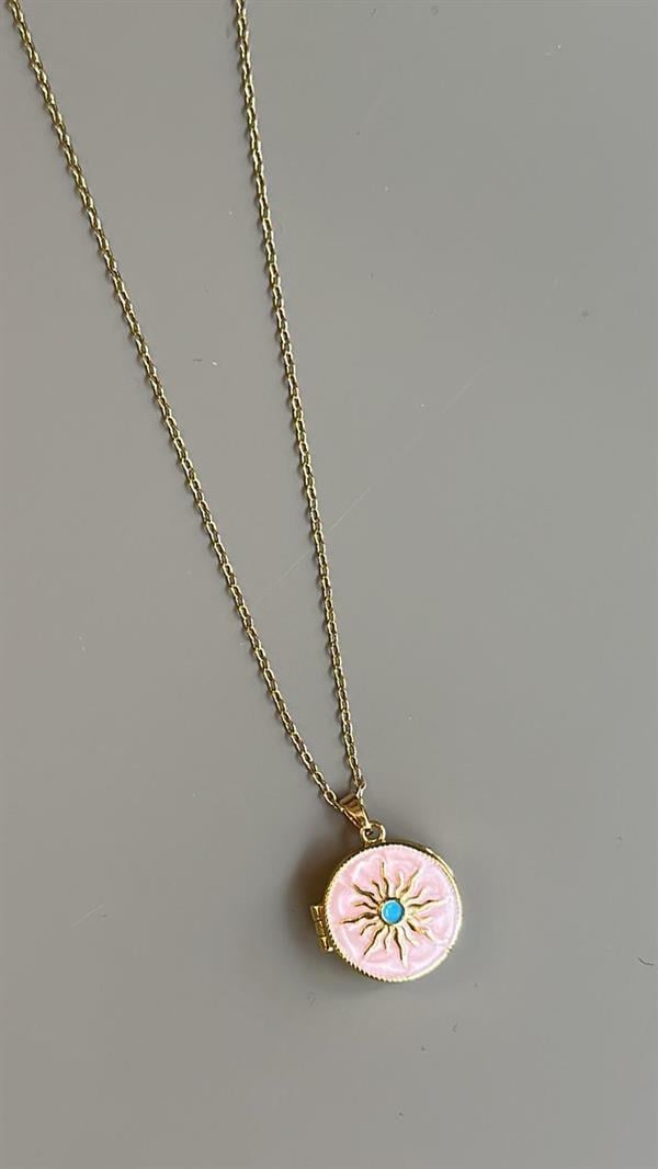 Kapaklı Güneş Kolye - Pembe