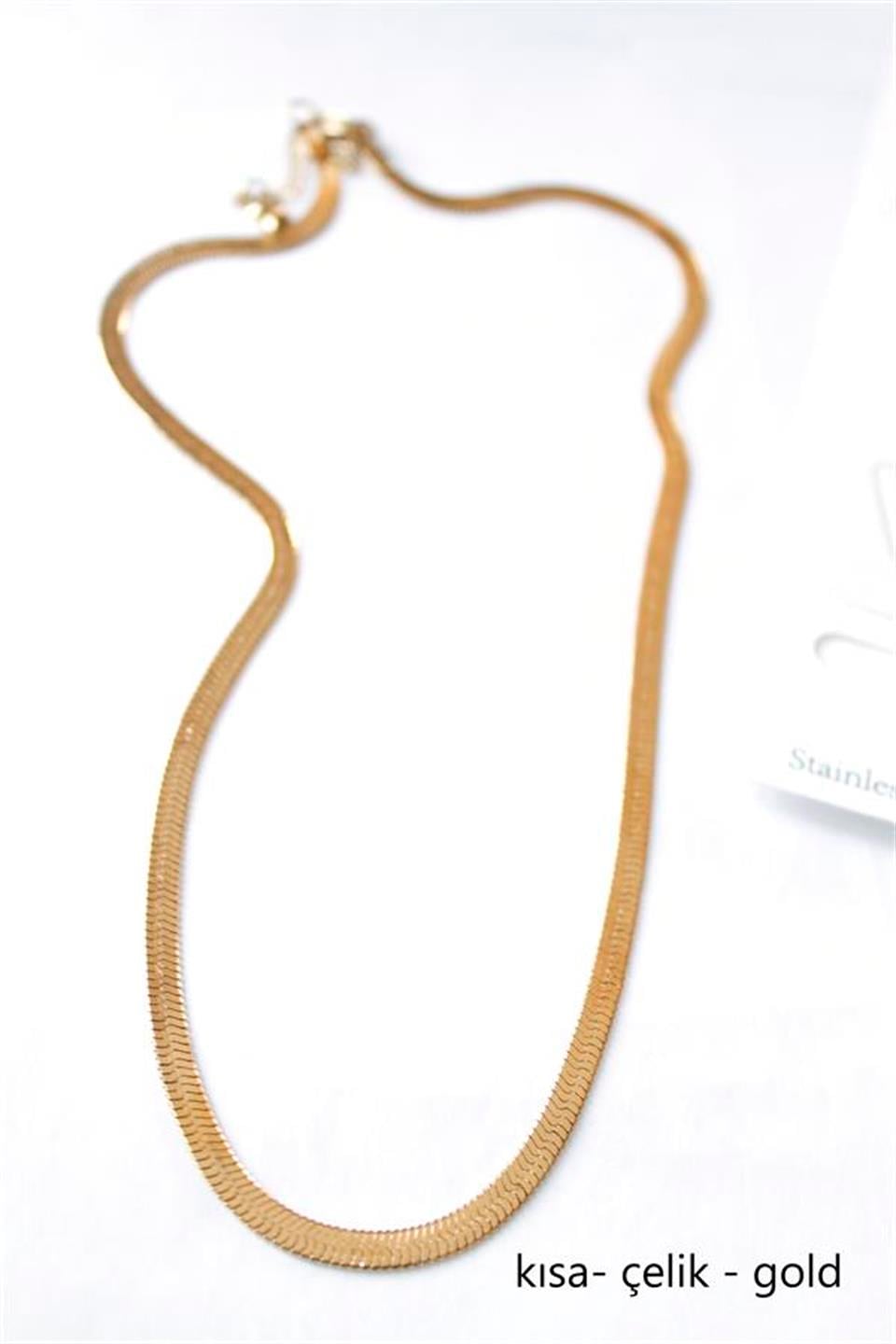 Kısa İtalyan Çelik Kolye 45 CM - Altın