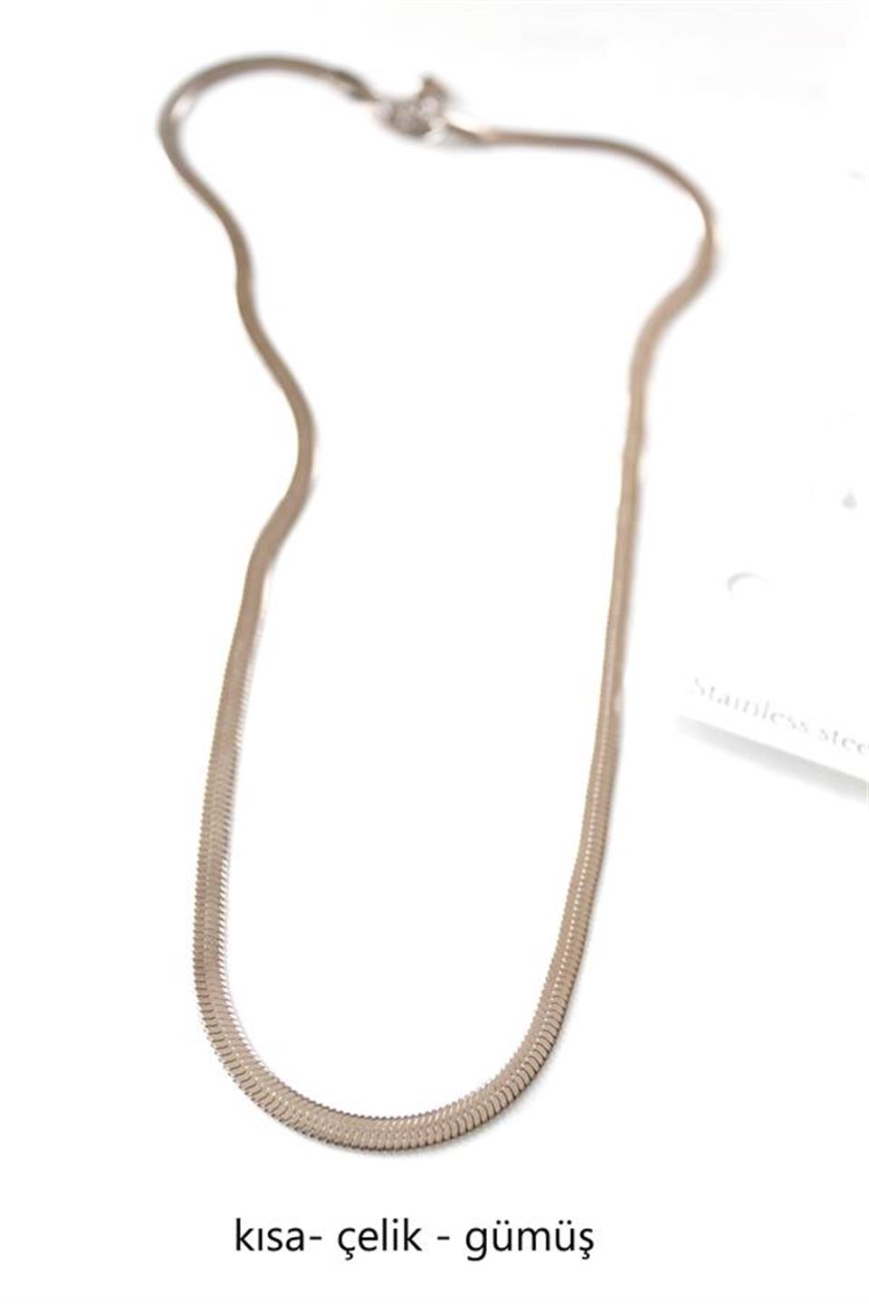 Kısa İtalyan Çelik Kolye 45 CM - Gümüş