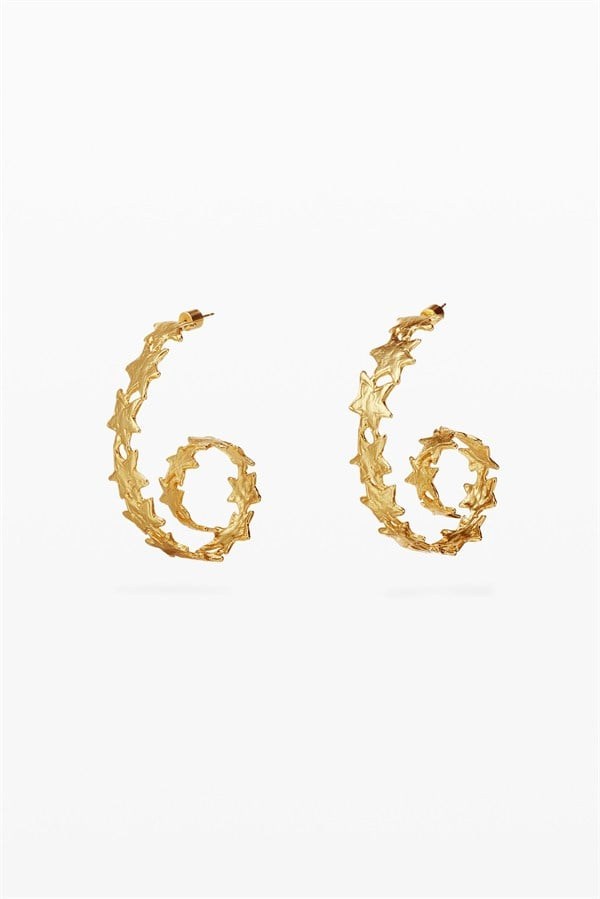 Kıvrımlı Yıldız Halka Küpe - Altın