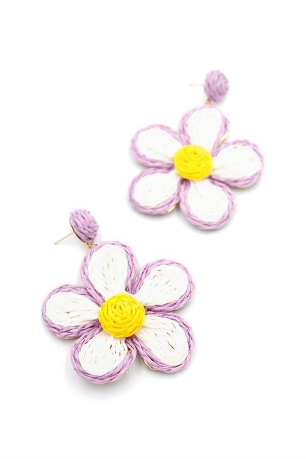 Kumaş Papatya Küpe - Mor