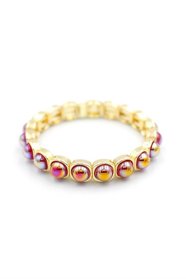 Lastikli Taşlı Bileklik - Fuşya