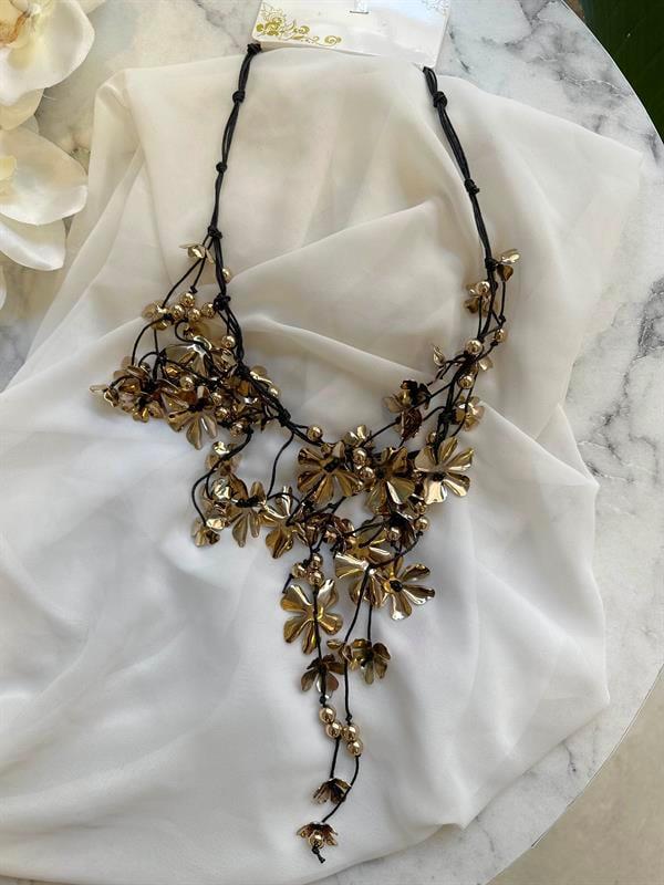 Metal Çiçek Kolye - Altın