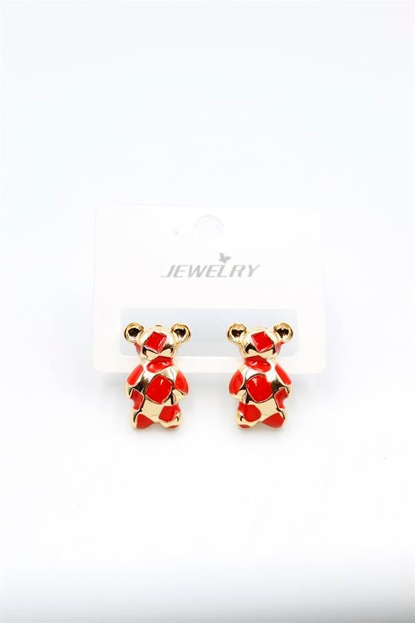 Mineli Ayıcık Küpe - Kırmızı