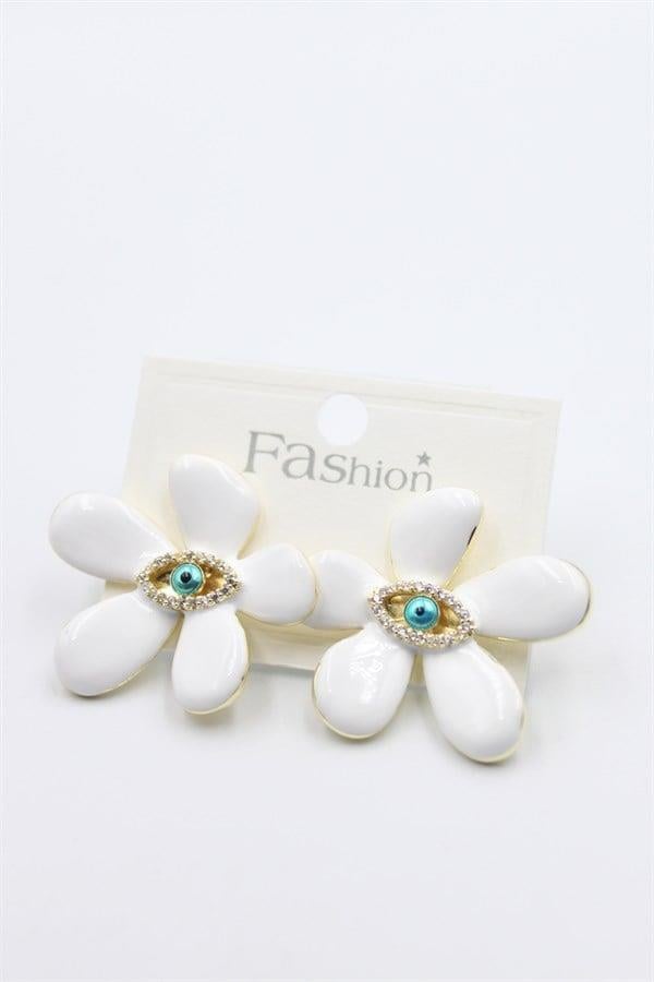 Mineli Çiçek Küpe - Beyaz