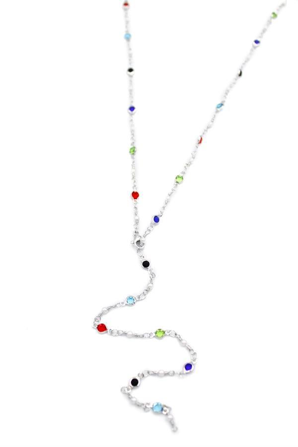 Renkli Taşlı Y Kolye - Gümüş