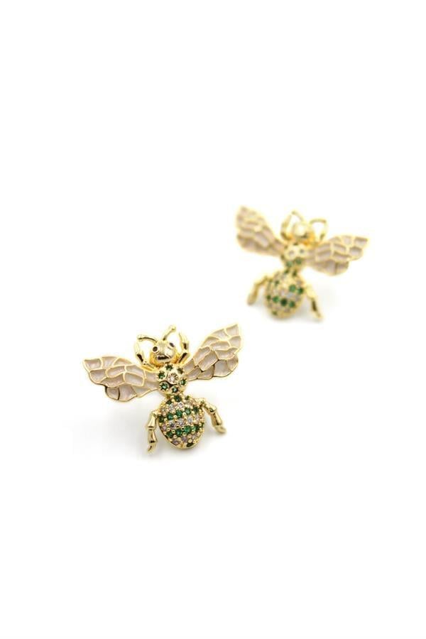 Taşlı Arı Küpe - Yeşil