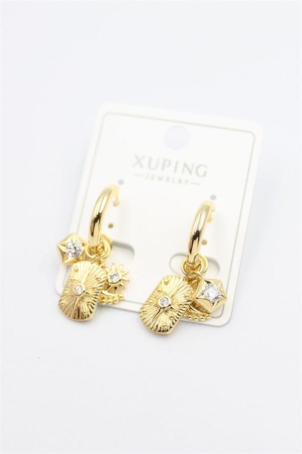 Taşlı Charm Küpe - Altın