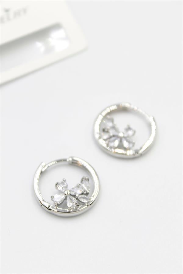 Taşlı Çiçek Küpe - Gümüş