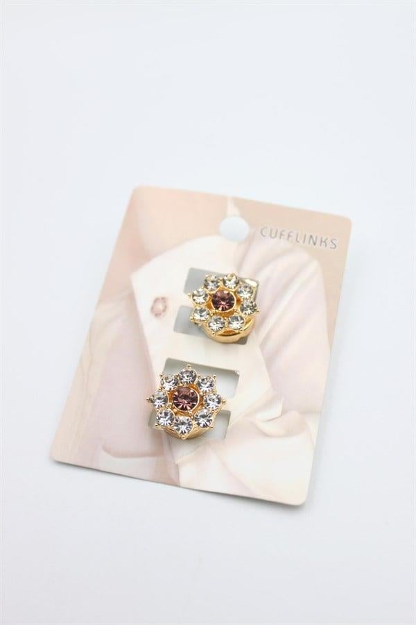 Taşlı Düğme Broş - Altın