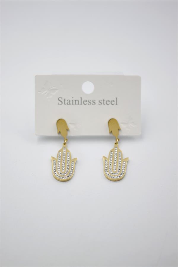 Taşlı Fatıma Eli Küpe - Altın