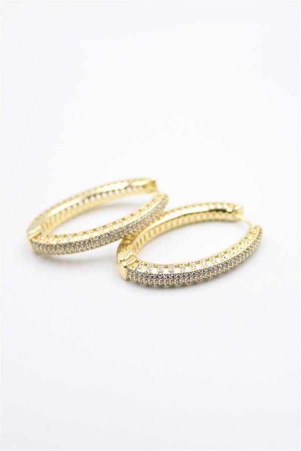 Taşlı Halka Küpe - Altın