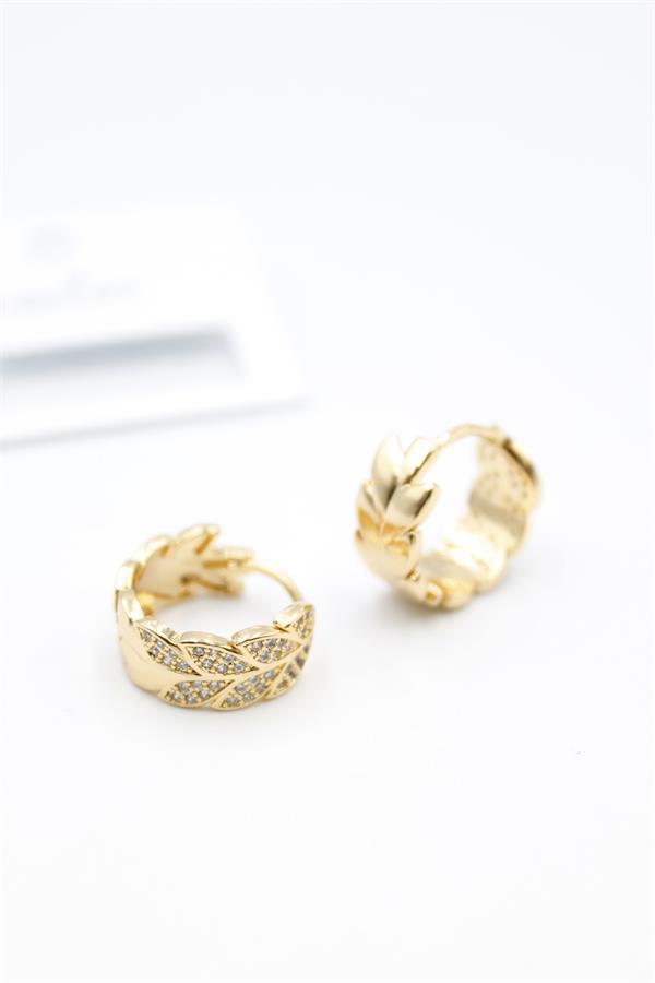 Taşlı Halka Küpe - Altın