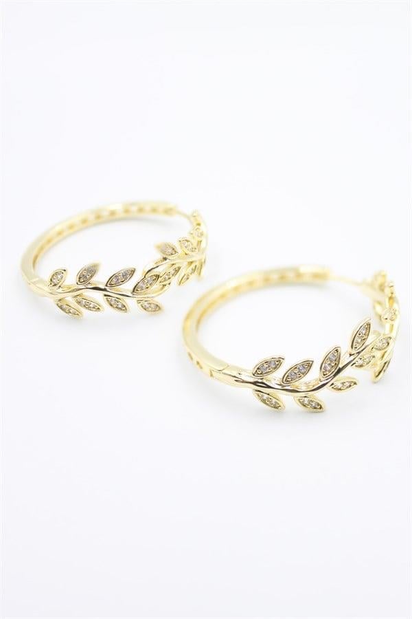 Taşlı Halka Küpe - Altın