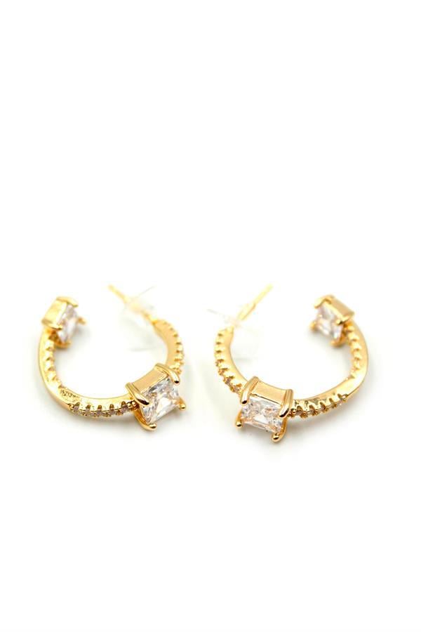 Taşlı Halka Küpe - Altın