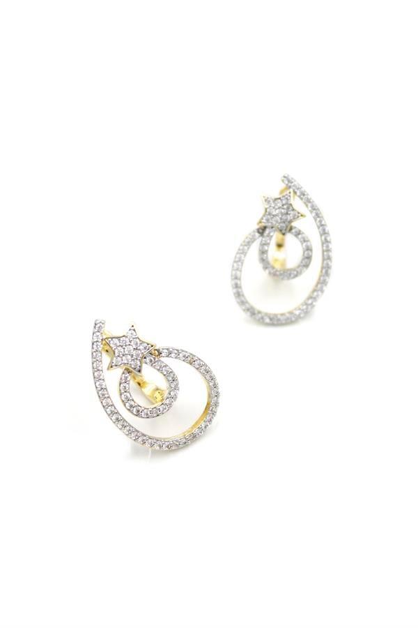 Taşlı Halka Küpe - Altın