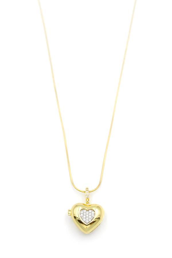 Taşlı Kalp Kolye - Altın