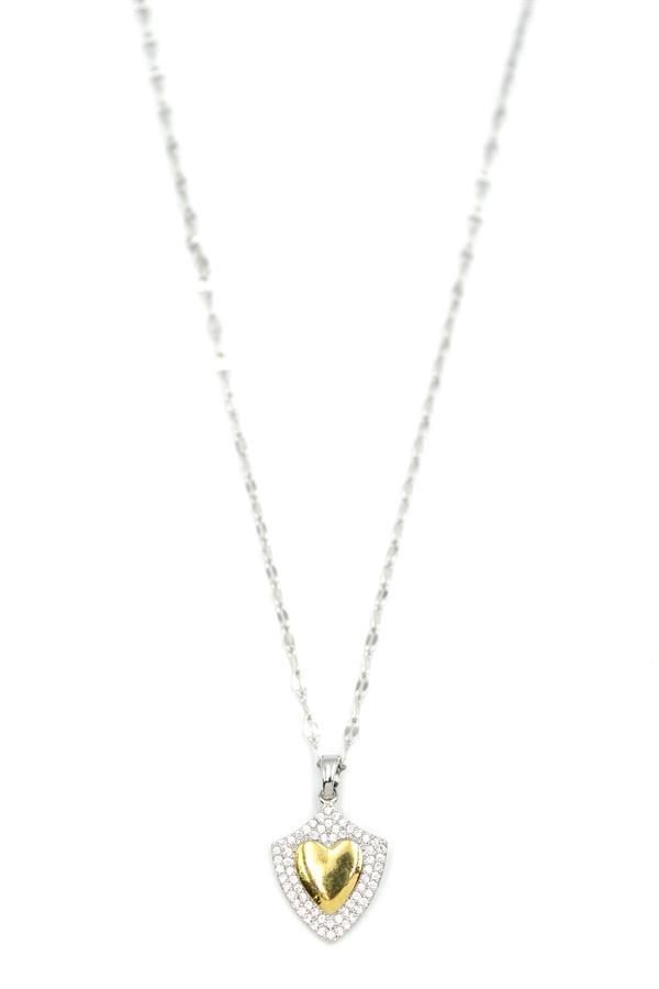 Taşlı Kalp Kolye - Gümüş
