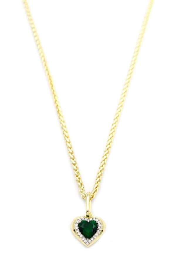 Taşlı Kalp Kolye - Yeşil