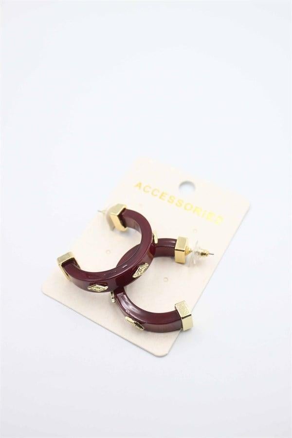 Taşlı Küpe - Bordo