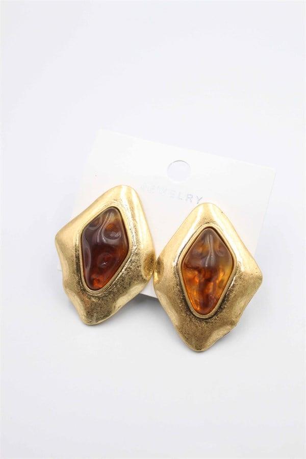 Taşlı Küpe - Kahverengi