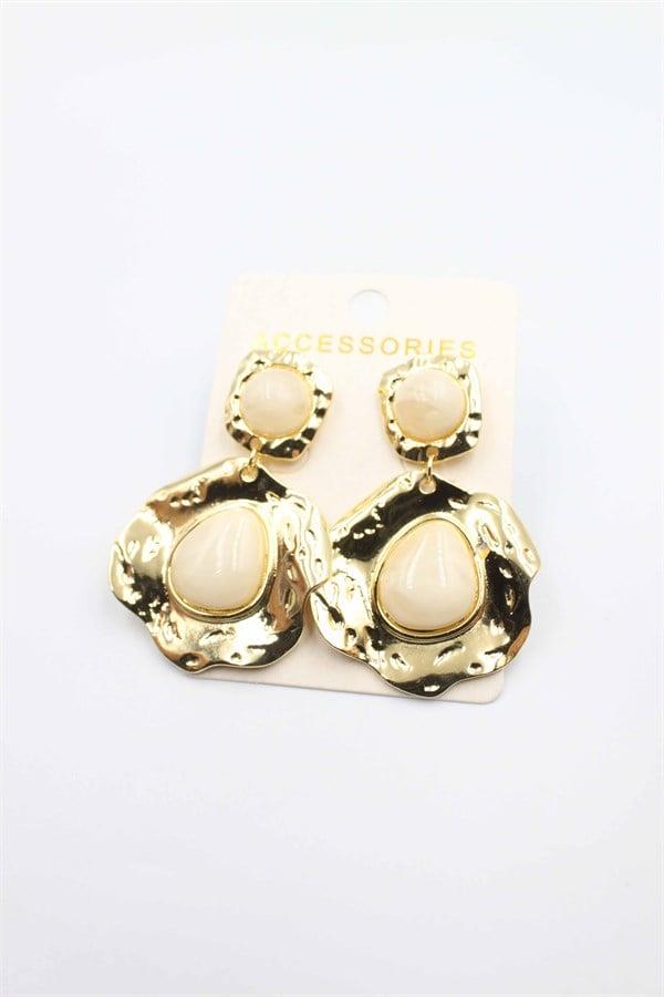 Taşlı Küpe - Krem