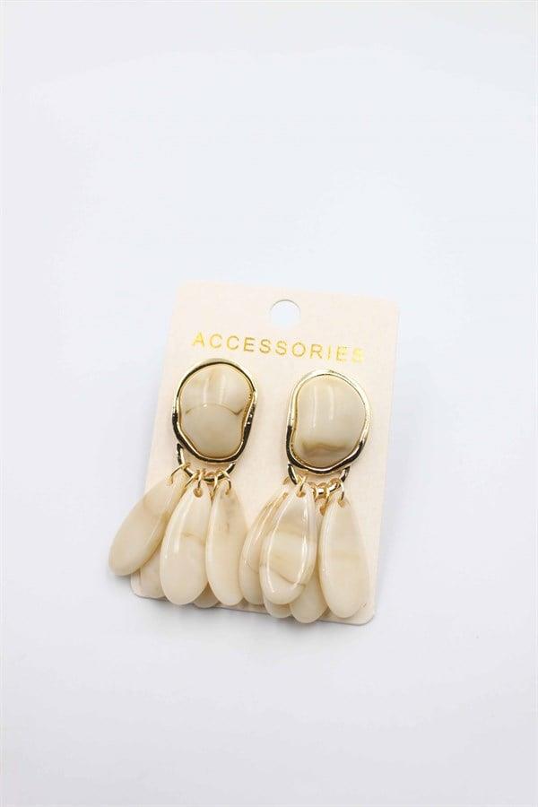 Taşlı Küpe - Krem