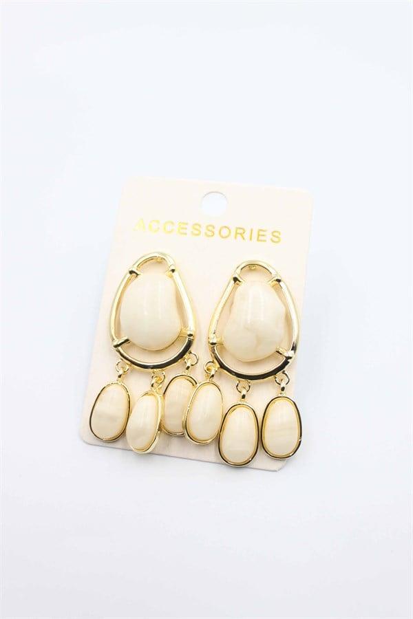 Taşlı Küpe - Krem