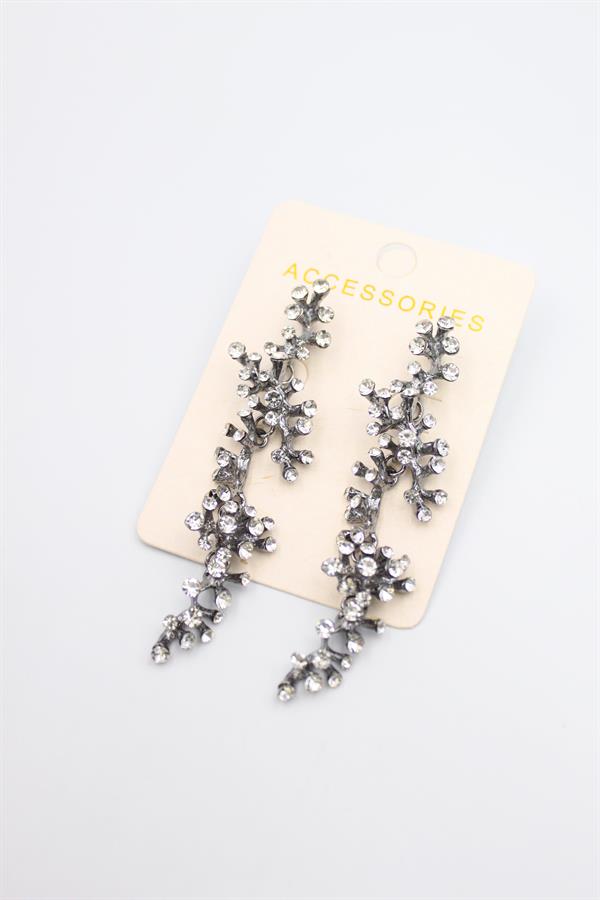 Taşlı Mercan Küpe - Siyah