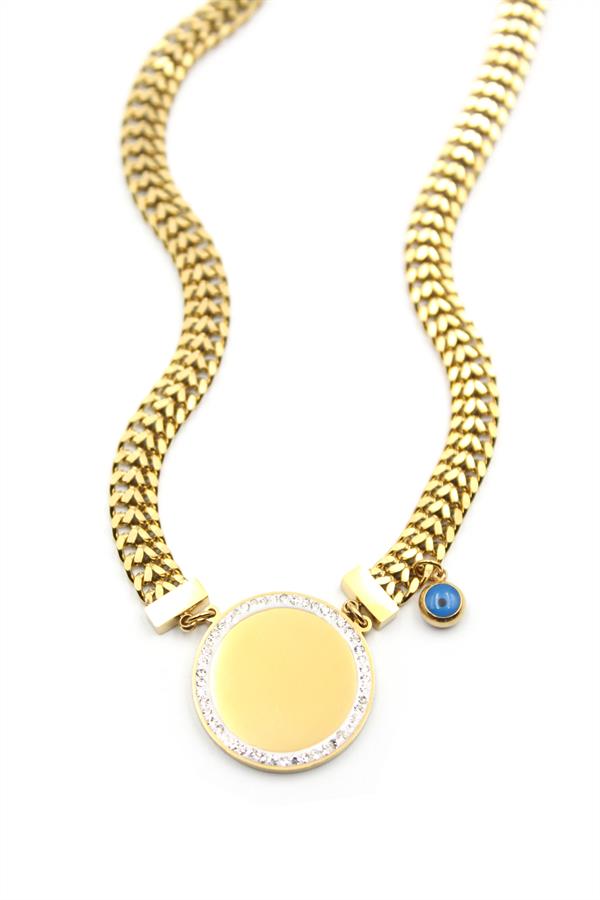 Taşlı Plaka Kolye - Altın