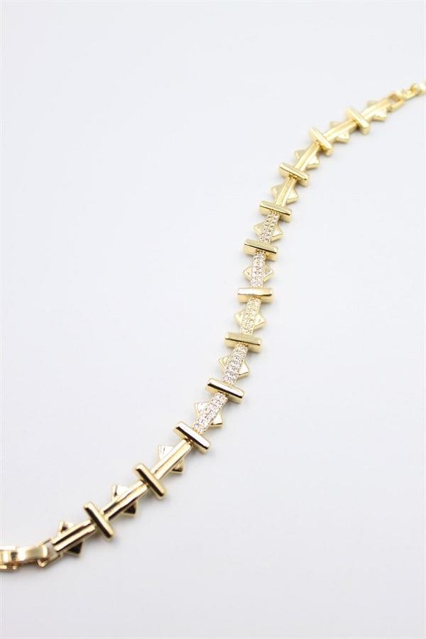 Taşlı Üçgen Bileklik - Altın