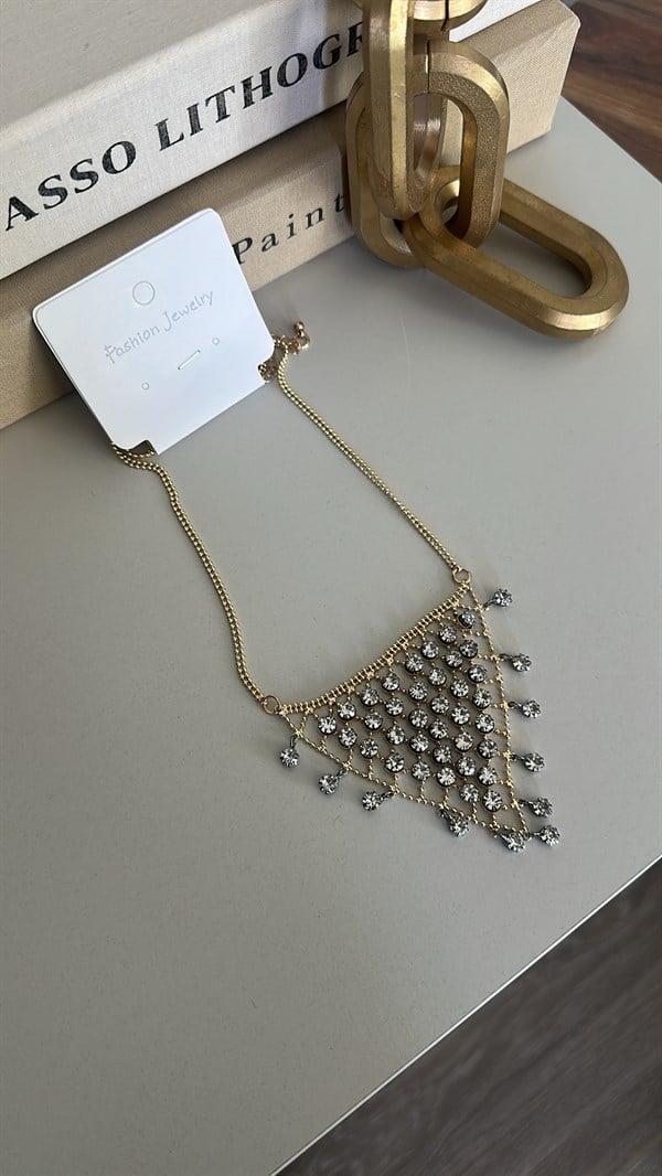 Taşlı Üçgen Kolye - Altın