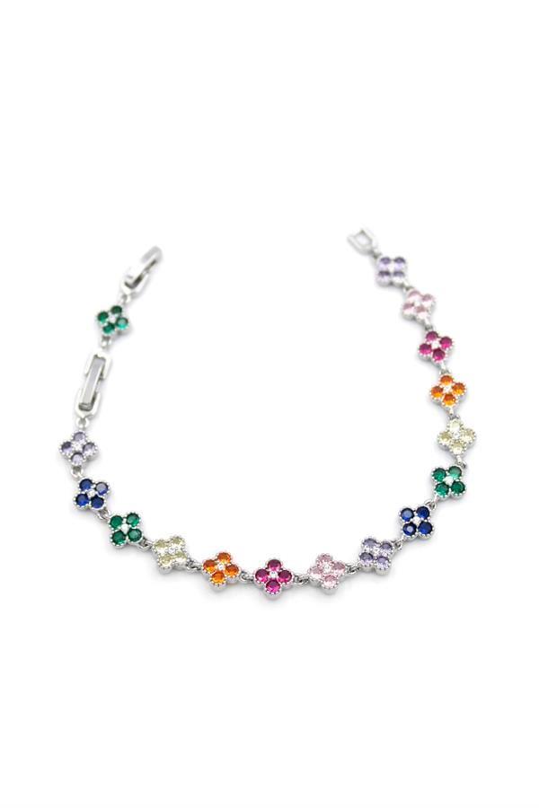 Taşlı Vc Yonca Bileklik - Gümüş