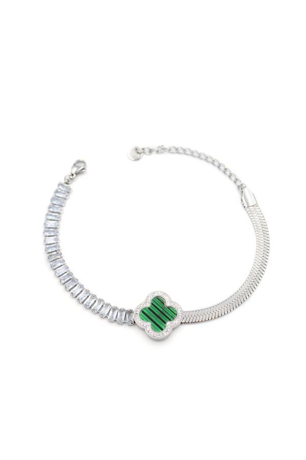 Taşlı VC Yonca Bileklik - Yeşil