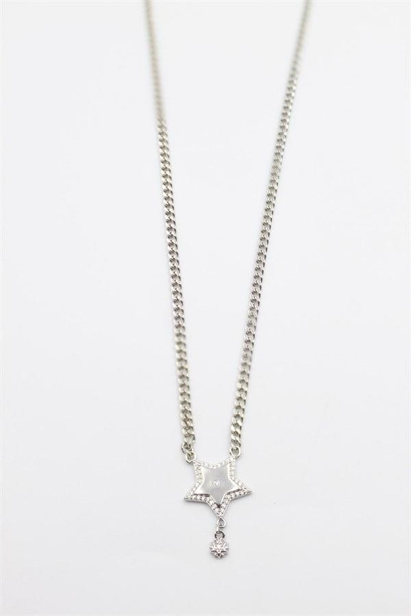 Taşlı Yıldız Vip Kolye - Gümüş