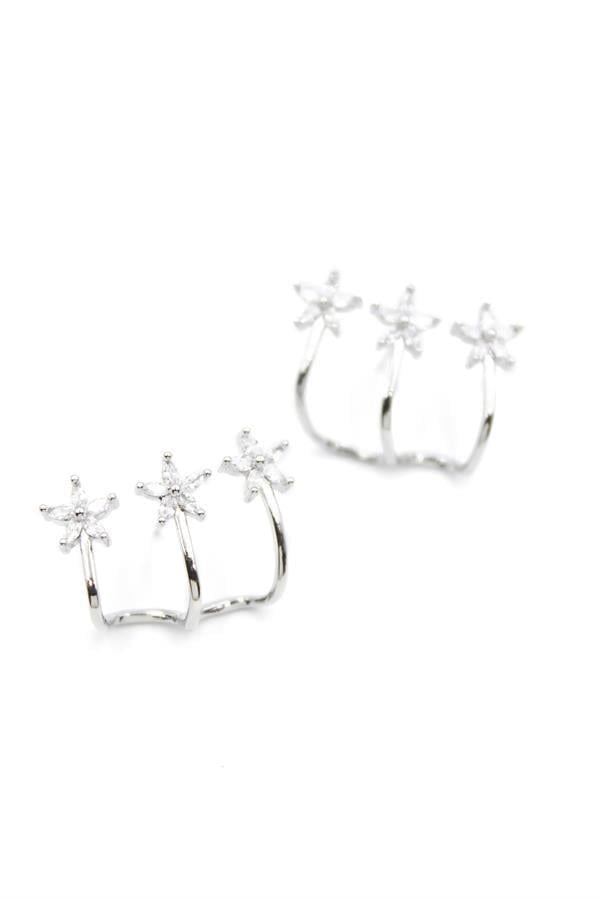 Üçlü Çiçek Küpe - Gümüş