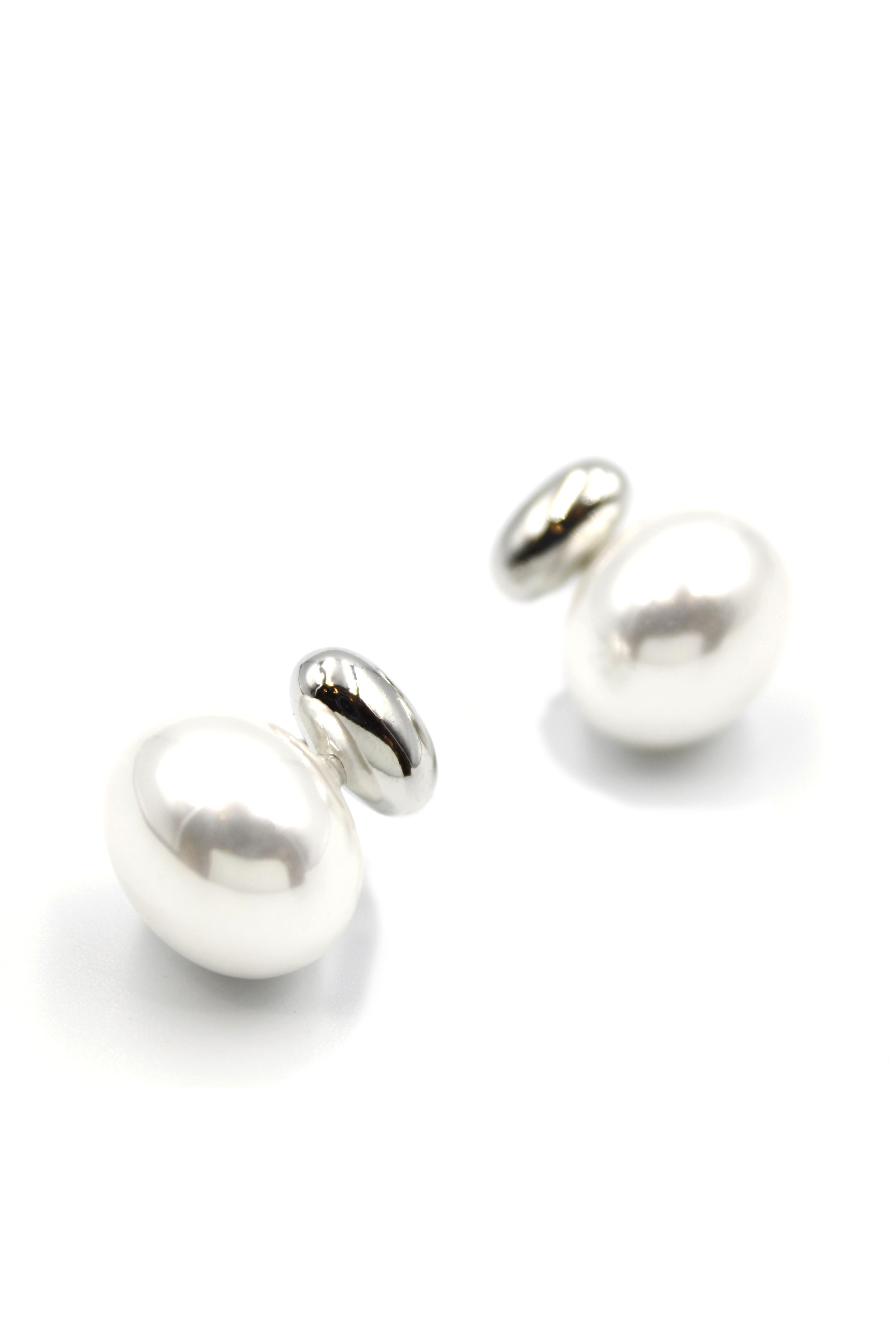 Oval İnci Küpe - Gümüş