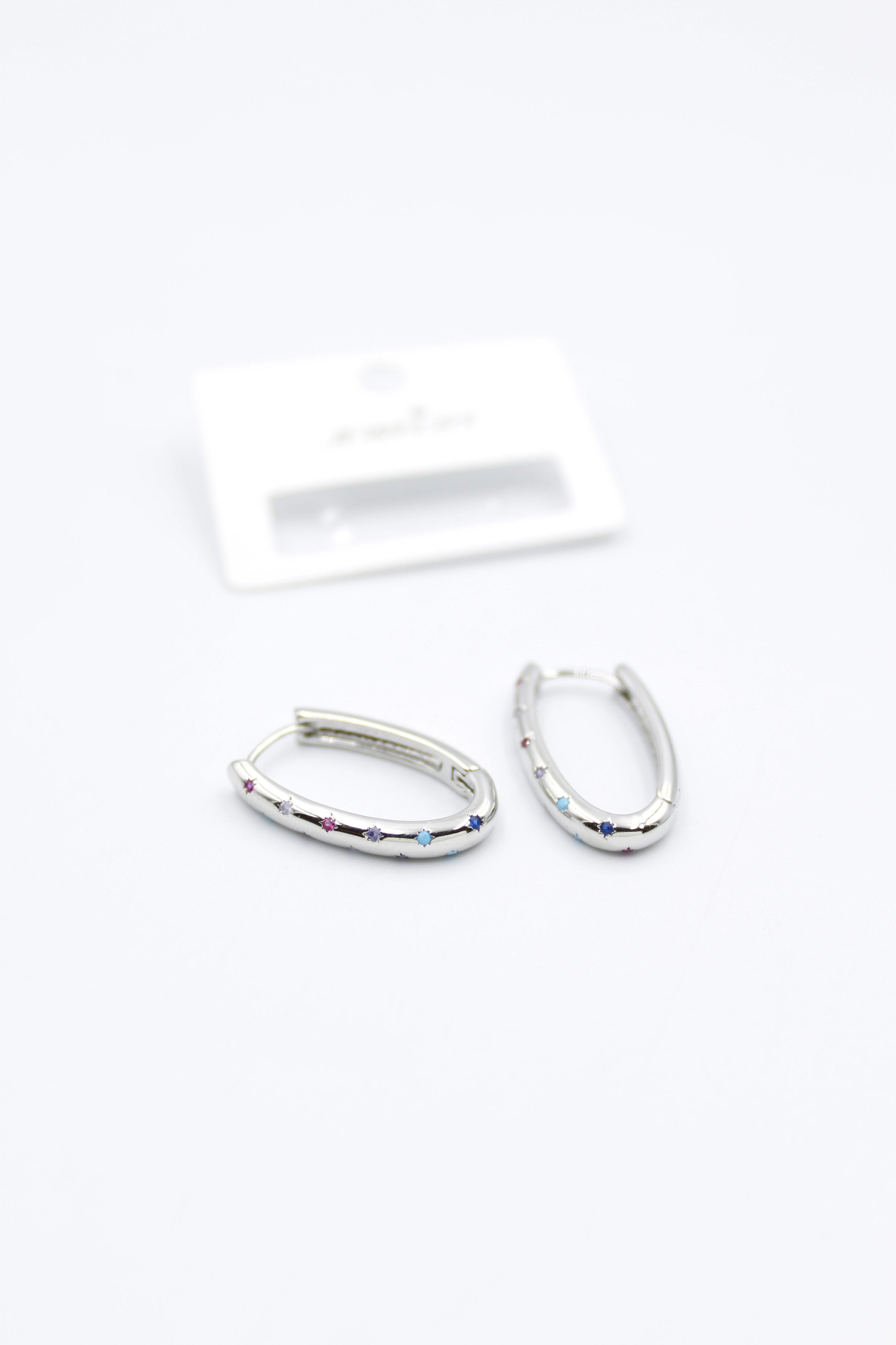 Oval Taşlı Küpe - Gümüş